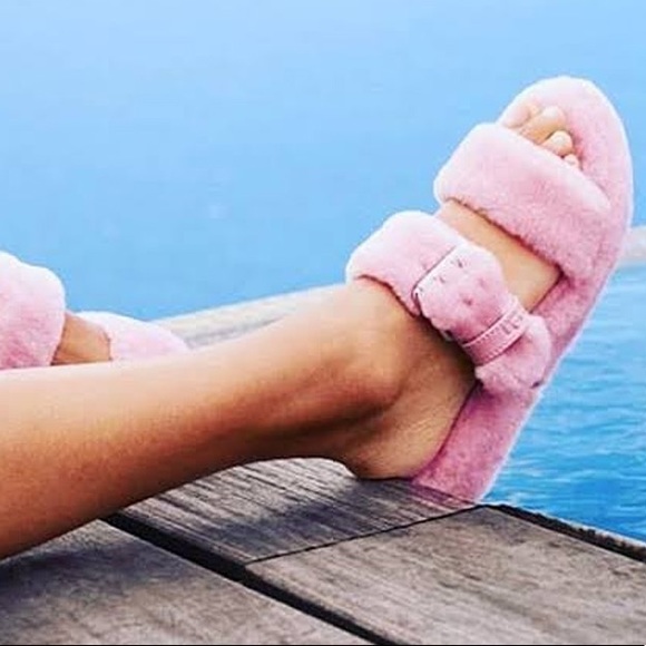 UGG FUZZ YEAH PINK CRYSTAL SANDALS FLUFF FUR - Picture 6 of 6